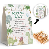 Don'T Say Baby Clothespin Games,Dinosaur Baby Shower(Pack Of 1 Sign And 50 Mini Clothespins),Baby Shower Decorations,Baby Shower Game Gender Neutral,Party Favors Supplies - 50