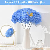 24Pcs Blue Hydrangea Artificial Flowers, Faux Hydrangea Flowers With Stems, Full Heads Silk Fake Hydrangea Flowers For Wedding Bouquet Home Party Decor Centerpieces Floral Arrangements