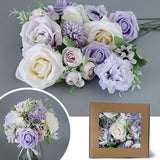 Artificial Flowers Box Set, Fake Flowers Roses With Stems, Faux Flower For Baby Shower Bridal Shower Wedding Decor Centerpiece Diy Bouquet Decorations, Purple