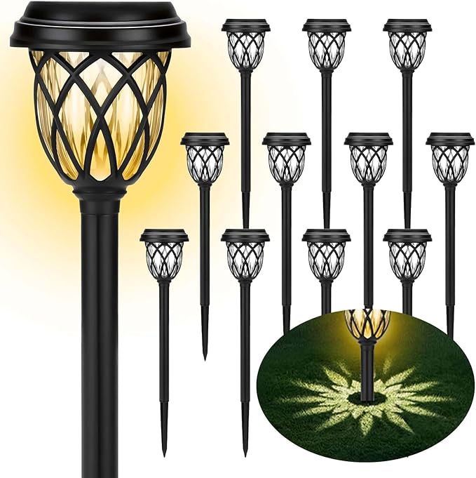 12 Pack Solar Garden Pathway Lights IP65 Waterproof Warm White Landscape Lights