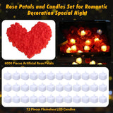 Rose Petals And Candles Set, 6000 Pieces Fake Rose Petals And 72 Pieces Heart Candle Lights For Bedroom Romantic Decorations For Special Night, Wedding, Anniversary, Valentines Day