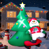 7 Ft Christmas Inflatable Snowboarding Snowman With Tree, Outdoor Yard Decoration With Built-In Led Lights, Blow Up Xmas
