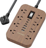 Power Strip with USB Ports 8 Outlets 6 USB 5FT Extension Cord Wood Finish Charging Station