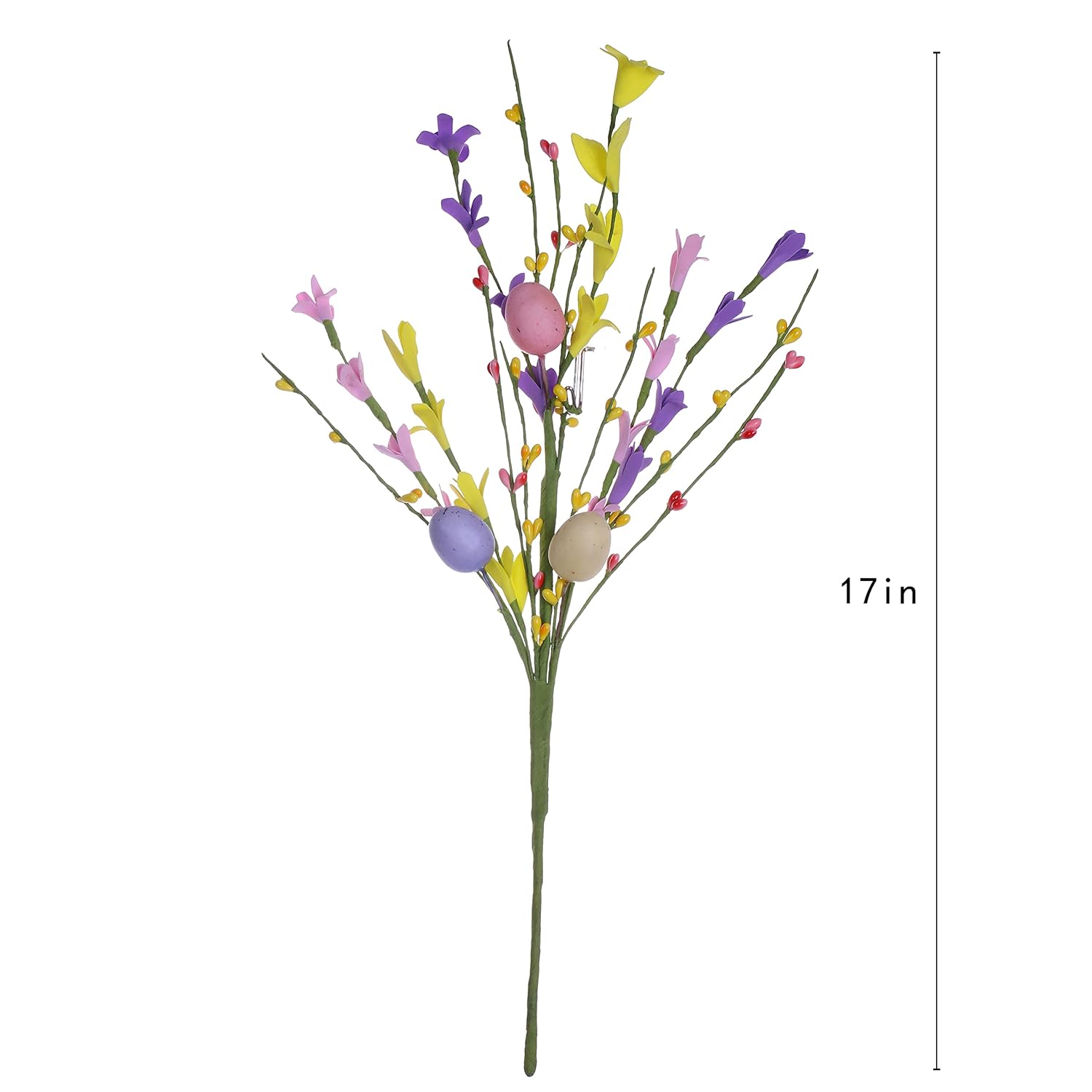 Easter Egg Stems,6Pcs 17In/43Cm Egg Picks With Forsythia Flowers For Flower Arrangement Vase Easter Decor