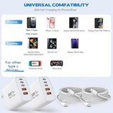 2 Pack 60W 5 Port USB C Fast Wall Charger with 10FT USB C Cable for iPhone 17 16 15 iPad
