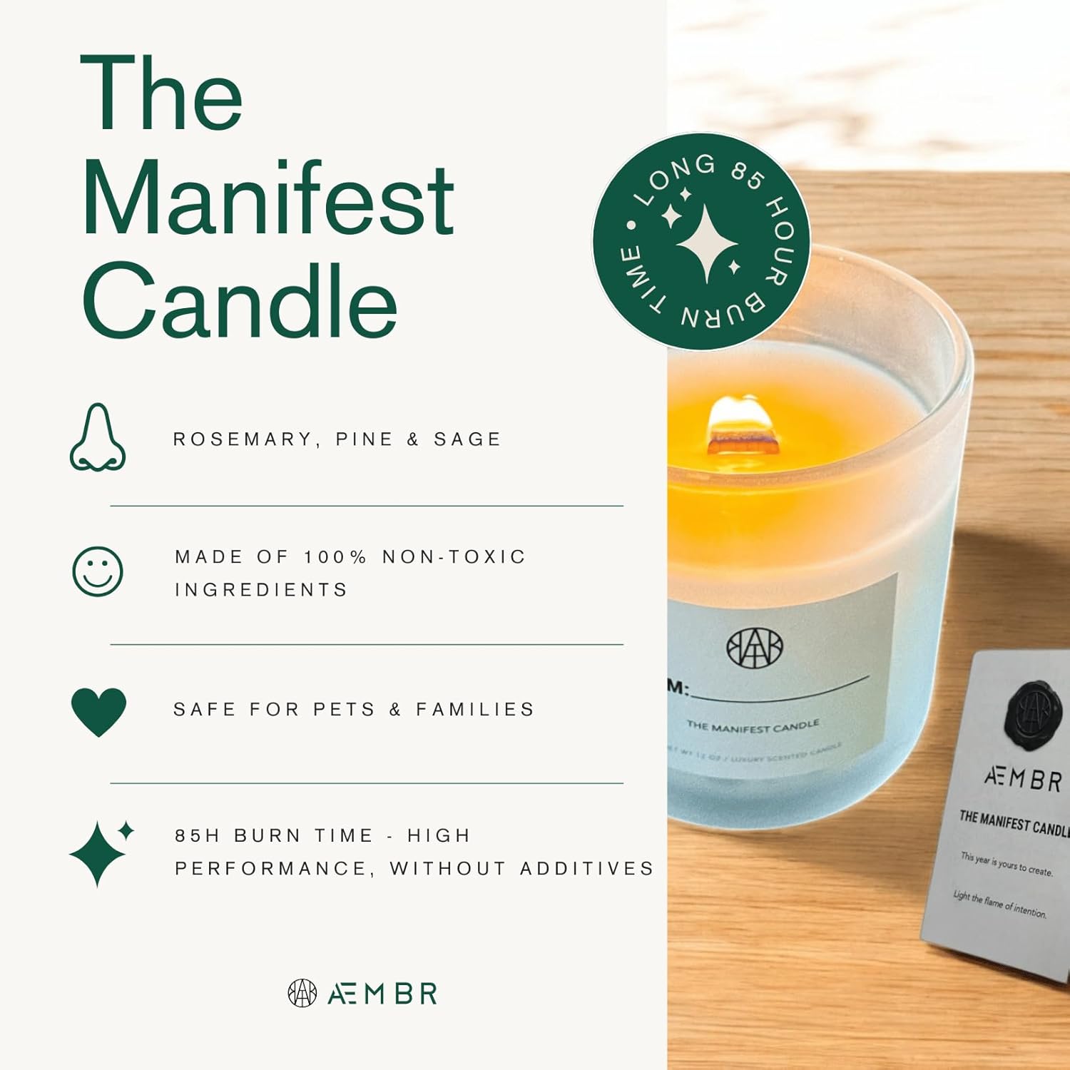 Manifest Candle - Includes Manifestation Booklet, Crackling Wooden Wick - Personalize And Write Your Manifestation - Create Your Destiny