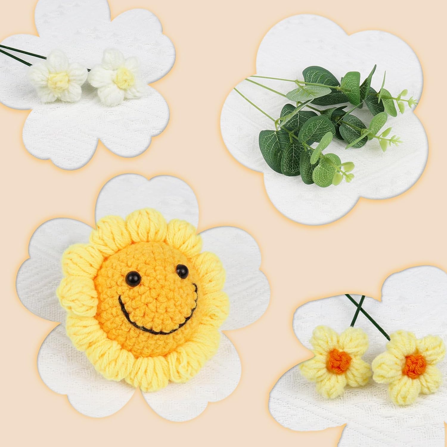 Artificial Smile Sunflowers Bouquet Hand-Woven Crochet Flower, Handmade Knitted Flowers Gift For Family Table Decoration, Graduation Girlfriend Mother,Valentine'S Birthday Wedding (Yellow)
