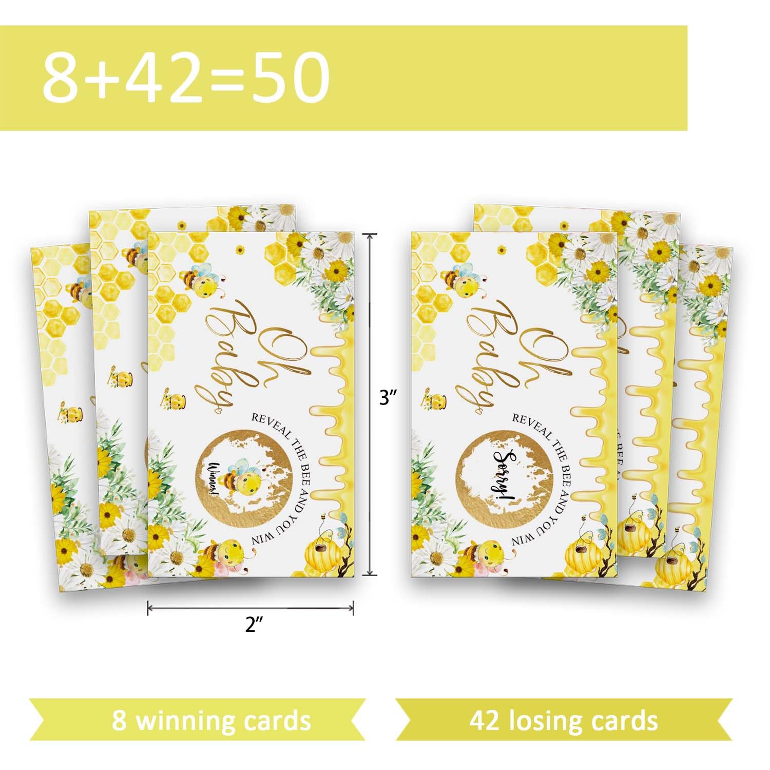 50 Pack Honey Bee Scratch Off Game - Bumble Bee Baby Shower Birthday Party Activity Lottery Ticket Raffle Cards Girls Or Boys Decorative Set