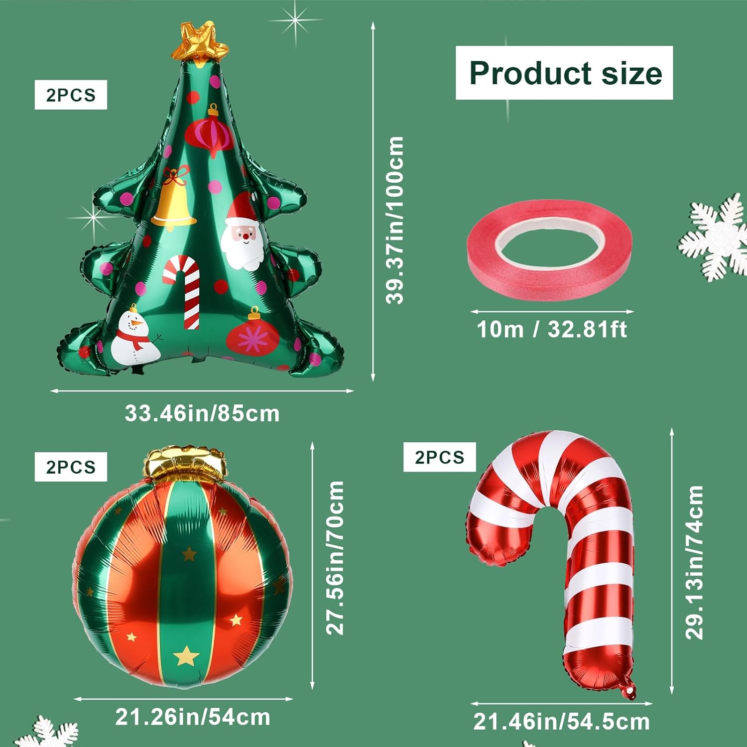 6 Christmas Foil Balloons, Christmas Balloons Set With Hanging Ball Christmas Cane Christmas Tree Balloons Ribbon Straw Christmas Decorations For Birthday Festival Candy Theme Party, 3 Styles