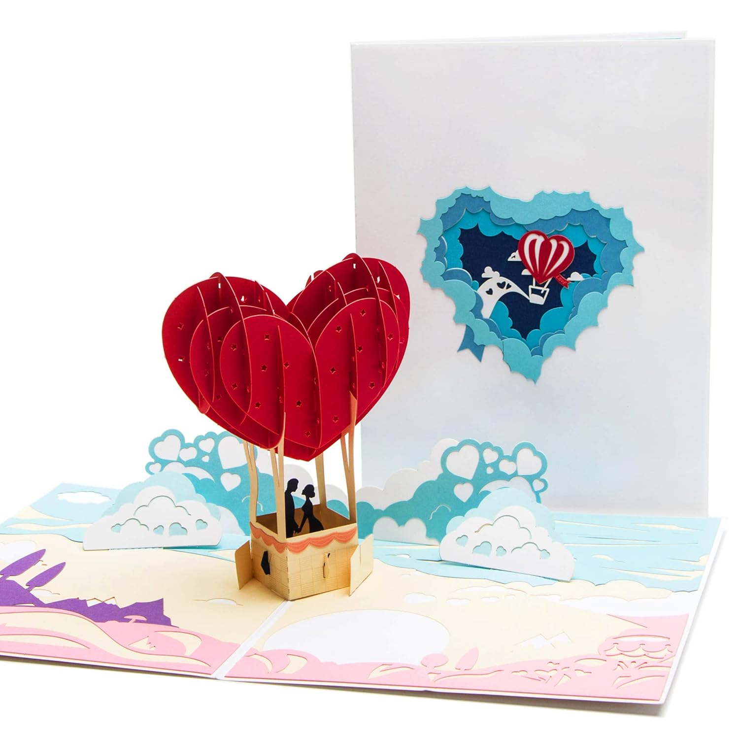 3D Heart Balloon Pop Up Card For Anniversary Valentines Day Wedding, Romantic Birthday Gift For Wife Husband Couple Girlfriend Boyfriend, With Envelope