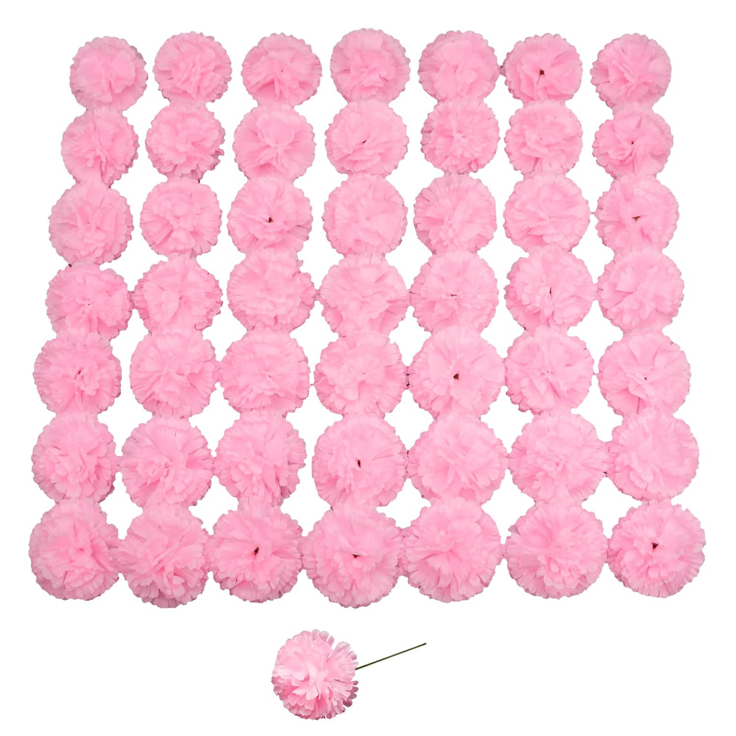 Silk Carnation Flower, 50 Artificial Flowers, Used For Wedding Decoration Diy Handmade Flowers, Carnation Flower Diameter 3.5 Inches And 6 Inches Stem (Pink)