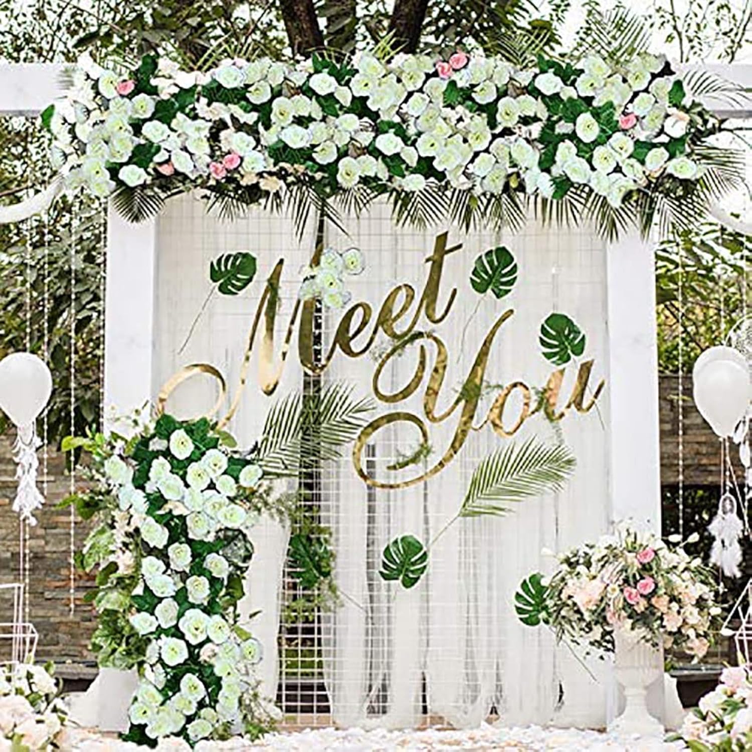 Lannu 2 Pack Artificial Rose Vine Flowers Fake Garland Ivy Flowers Silk Hanging Garland Plants For Home Wedding Party Decorations, (Cream)