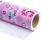 5Th Birthday Wrapping Paper - Mini Roll - 17 Inch X 33 Feet - Pink Floral And Happy Birthday Wrapping Paper For Girls, Party, Holiday