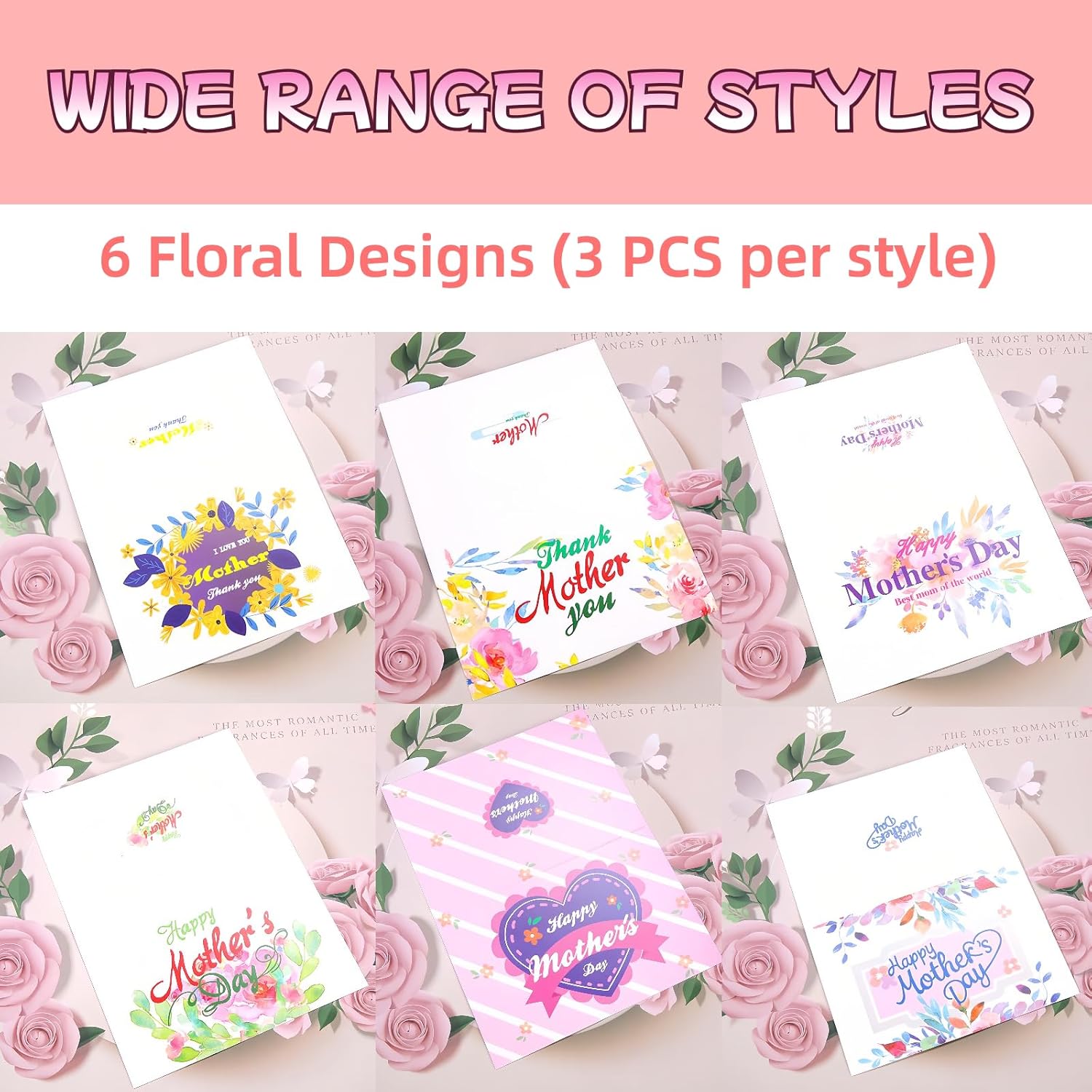 Happy Mother’S Day Greeting Cards Assortment For Mom, Wife, Blank Notes Cards For Mother'S Day Birthday Supplies (18 Cards With Envelopes & Stickers, 4" X 6" Cover, 6 Floral Designs)