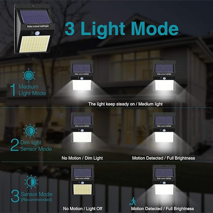 6 Pack 100 LED Solar Motion Lights IP65 Waterproof Wireless Security Lights