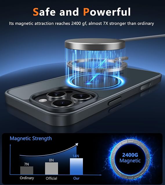 Translucent Matte Black iPhone 16 Pro Case Compatible with MagSafe