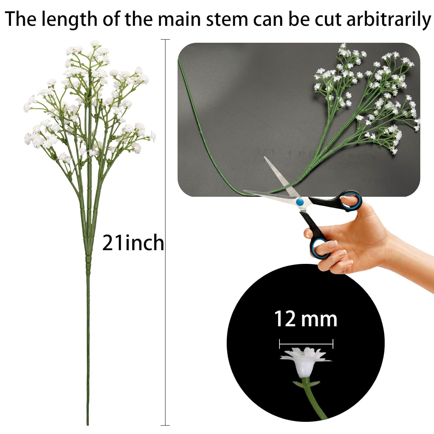 7-Pcs 21” Secure-Stem Realistic Artificial White Babys Breath (Gypsophila) Flowers With No-Shedding Design — Perfect For Wedding Centerpieces, Home Decor & Vase Fillers