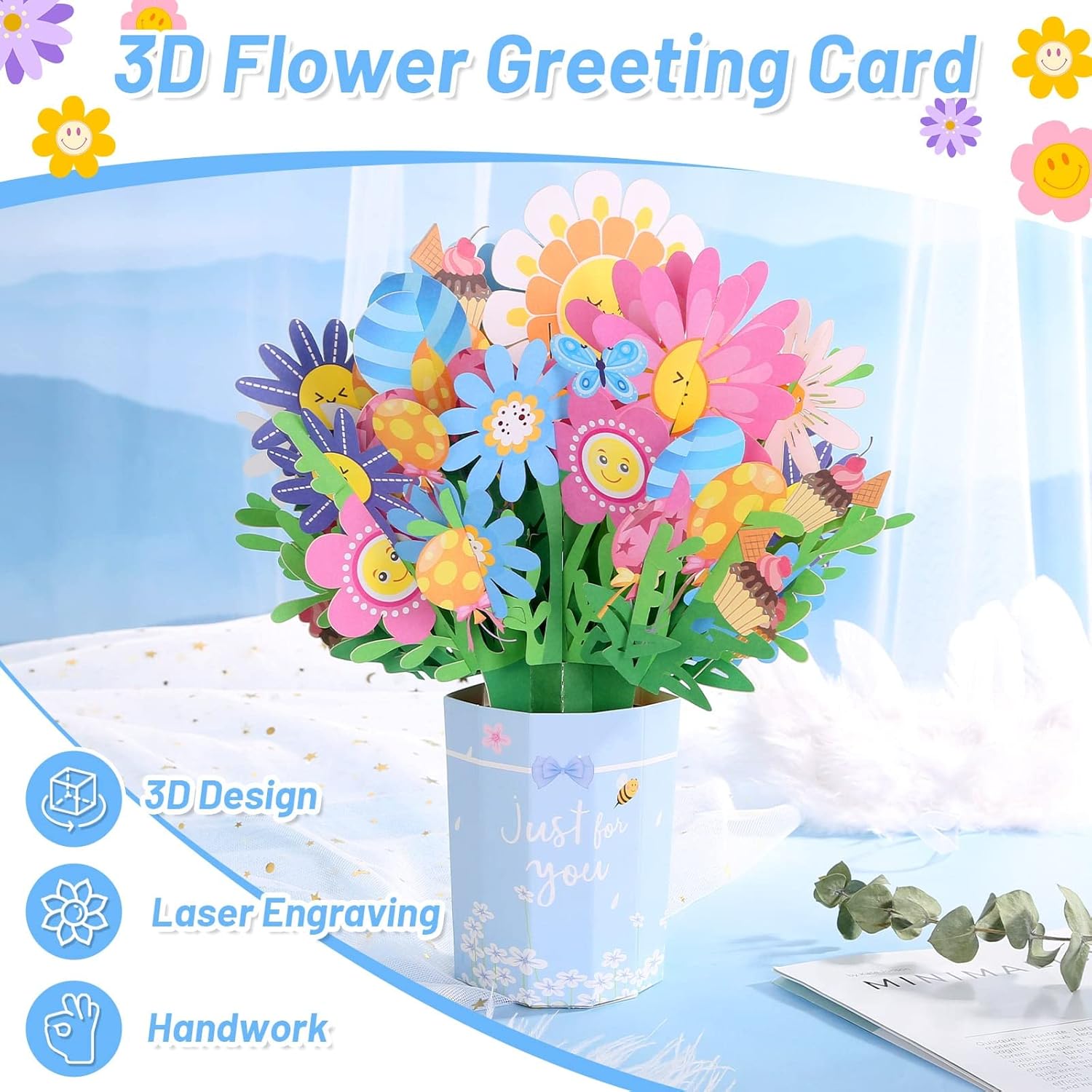 Mother'S Day Bouquet Pop Up Cards From Daughter And Son, 3D Flower Card Kids First Mothers Day Greeting Card Mom Birthday Card Women All Occasion Card Envelope And Blank Note Tag