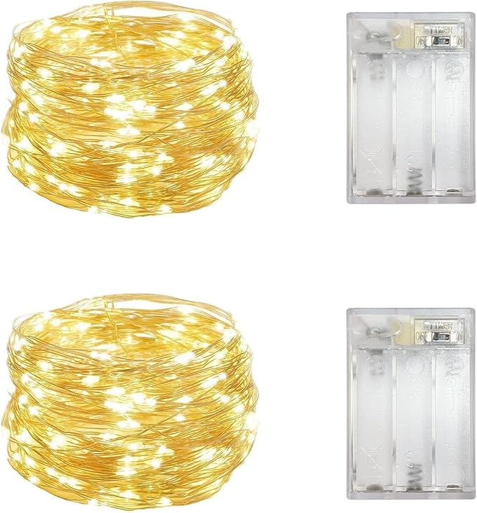 2 Pack Battery Operated Mini LED Fairy Lights 10FT 30 LED Warm White Silver Wire String Lights with Timer for Bedroom Wedding Christmas Party Decor