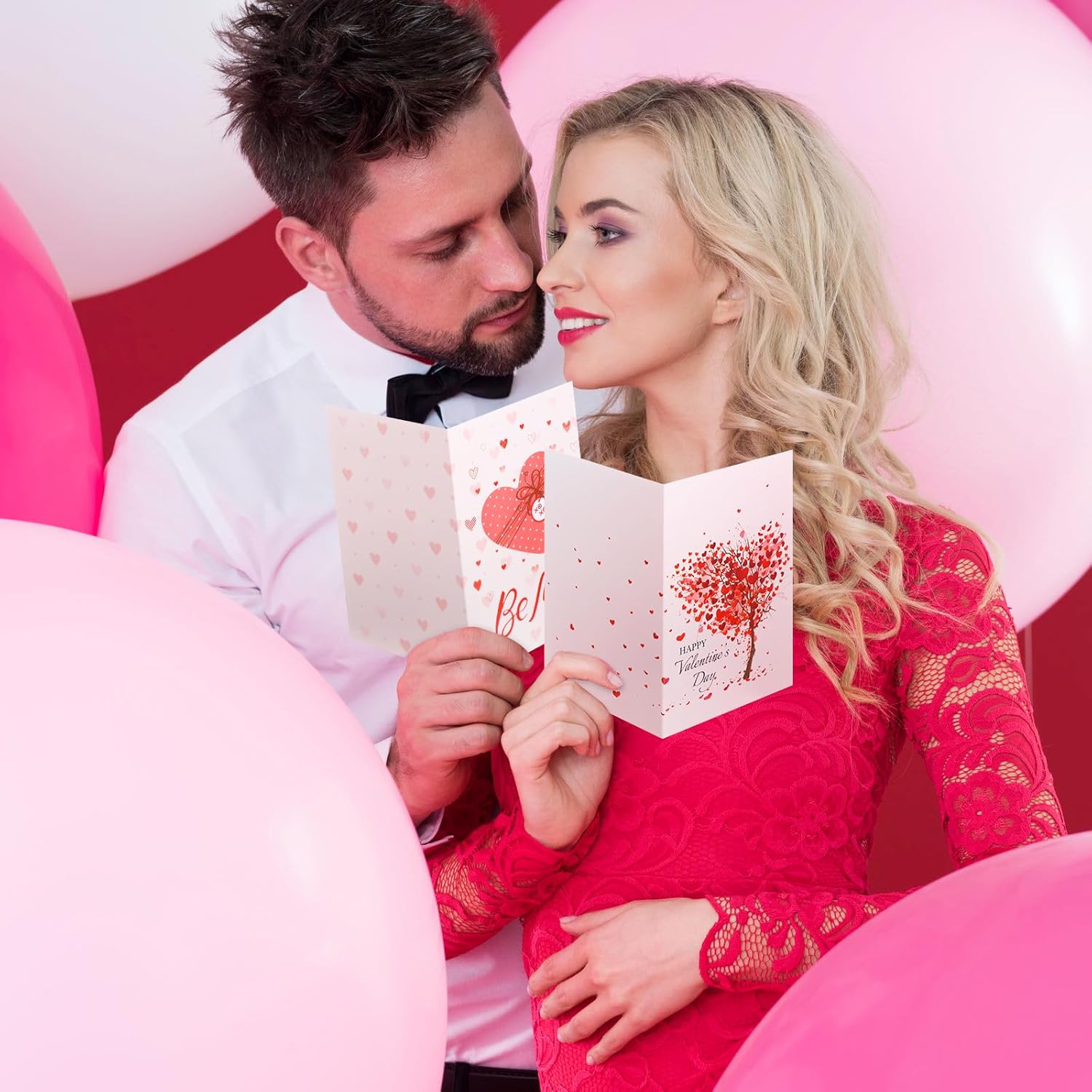 150 Sets Valentine'S Day Cards Bulk With Envelopes 16 Sheets Stickers 4 X 6'' Foldable Love Heart Blank Valentine Greeting Cards Pink For Women Adults Happy Valentines Gift Wedding Anniversary