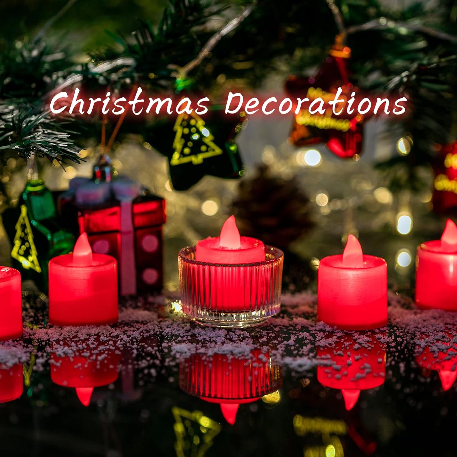 24 Pack Flameless Led Tea Lights Candles, Flickering Red Battery Operated Electronic Fake Candles, Decorations For Wedding, Party, Christmas, Halloween (Red)