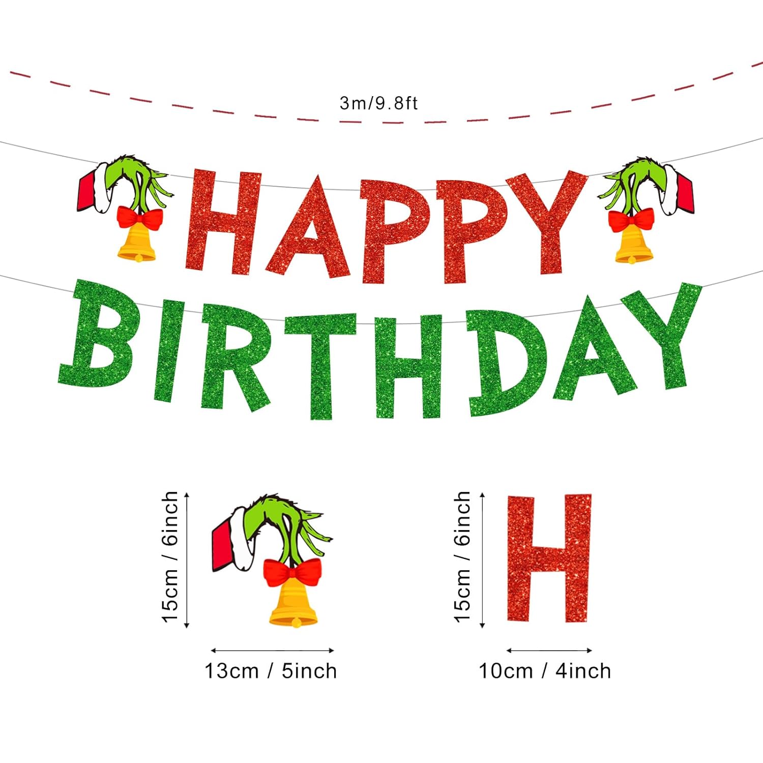Merry Christmas Birthday Banner, No Diy, Glittery Happy Xmas Themed Party Decorations Red And Green December Party Supplies