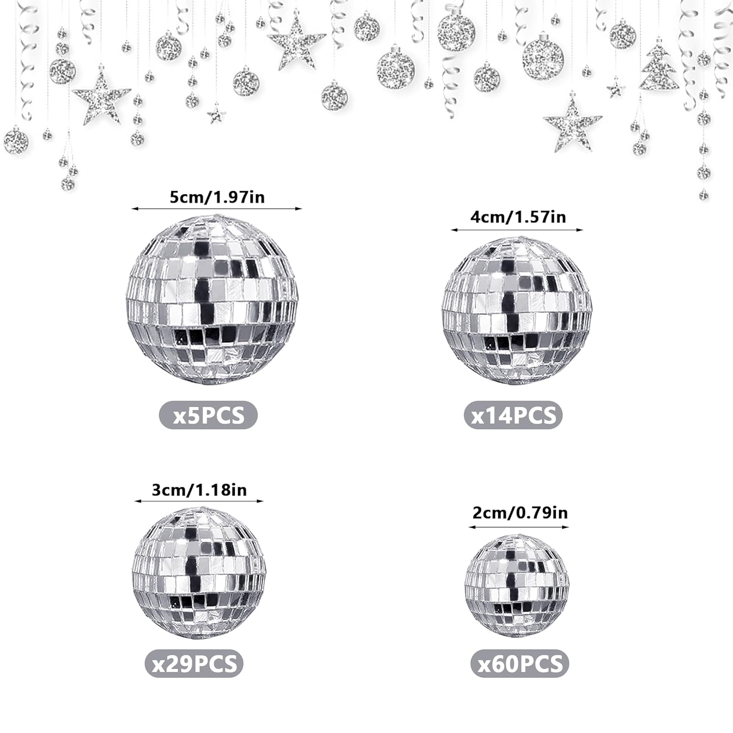 108 Pcs Disco Ball Cake Ornaments Reflective Mirror Ball 70S Themed Party Decoration Silver Disco Table Decor For Christmas Tree Dance Music