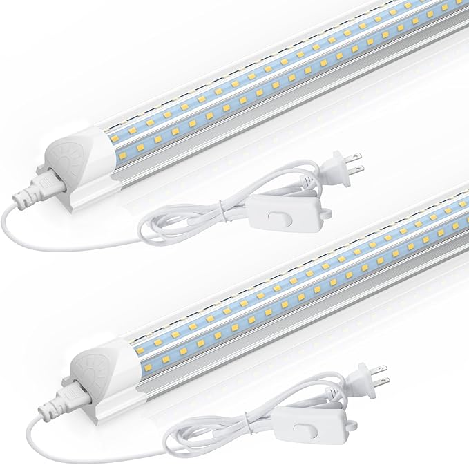 2 Pack 2FT LED Shop Lights 24W 3600LM 6500K D Shape Linkable T8 Integrated Utility Fixtures