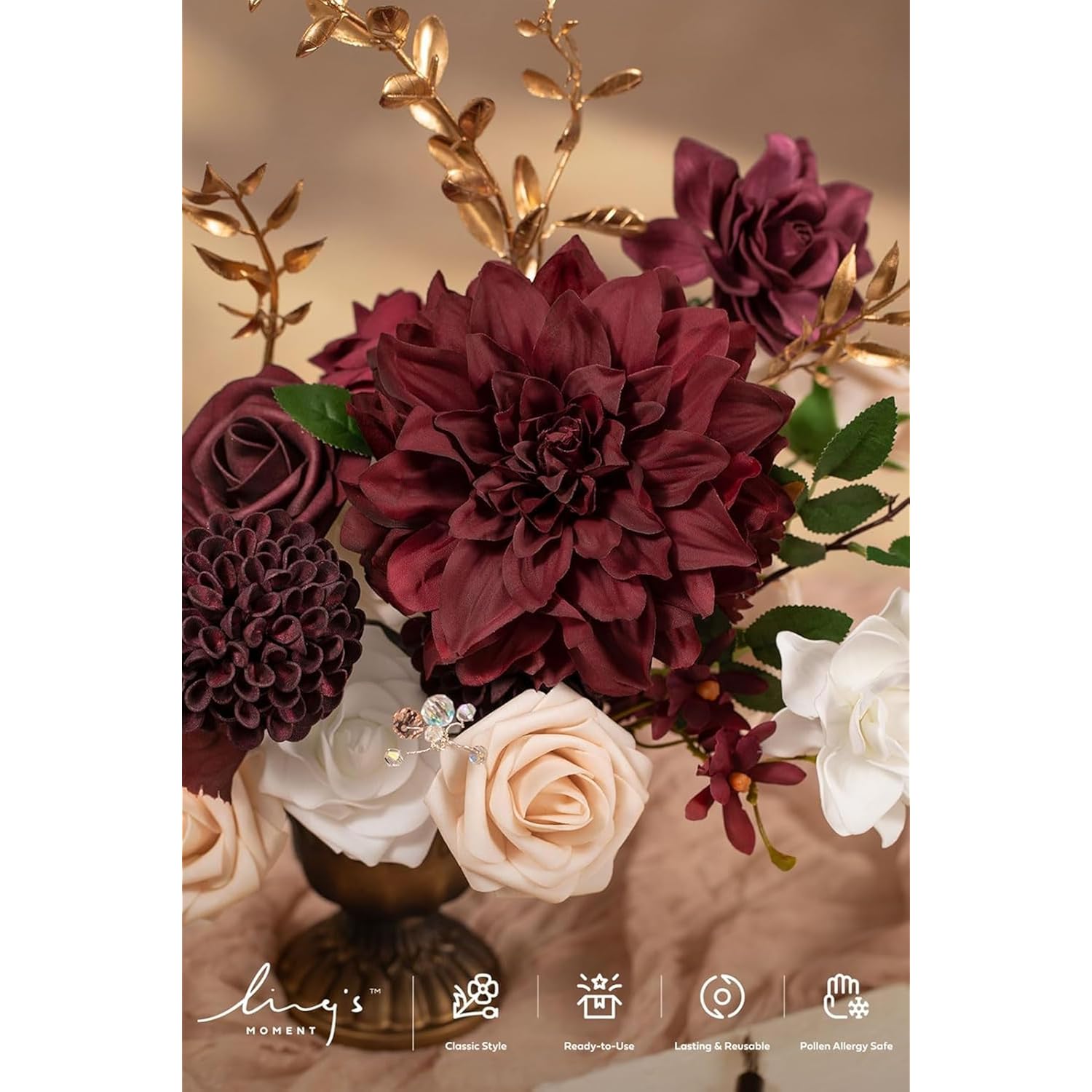 Artificial Flowers 9Pcs Silk Dahlia 5.5"/4.5" Fake Flowers For Diy Wedding Craft Bouquets Centerpieces Arrangements Party Baby Shower Home Decorations (Burgundy)