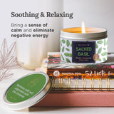 Basil Smudge Candle - 6 Oz Natural Soy Wax - 24H Burn Time & Clean Burn - Negative Energy Cleansing & Protection - Chakra Healing - Manifestation & Positive Energy Candle