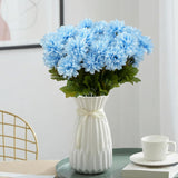 6 Pcs Artificial Chrysanthemum Flowers Fake Mum Balls With Stem Mini Silk Bouquets For Table, Wedding, Party Decorations (Blue)