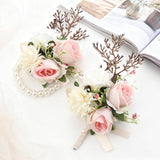 Floral Corsage And Boutonniere Set, Artificial Wrist Corsage And Groom Boutonniere For Prom, Wedding Party, Dance, Or Ceremony, For Men And Women
