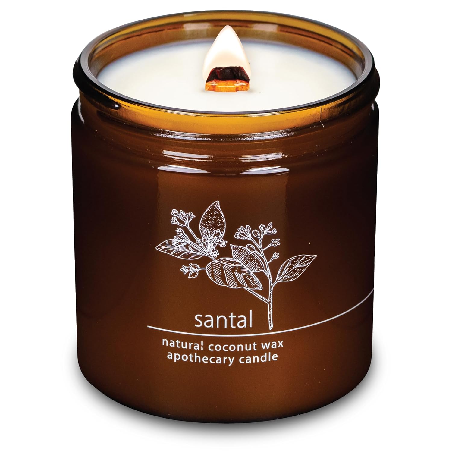Crackling Wood Wick Candle Handcrafted With Natural Coconut Wax (Large 16 Oz, Santal)