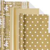 Christmas Wrapping Paper, 3 Mini Rolls White Gold Gift Wrapping Paper 17In X 120In, Metallic Solid Gold Wrapping Paper With Polka Dots Merry Christmas Design For New Year Holiday Birthday