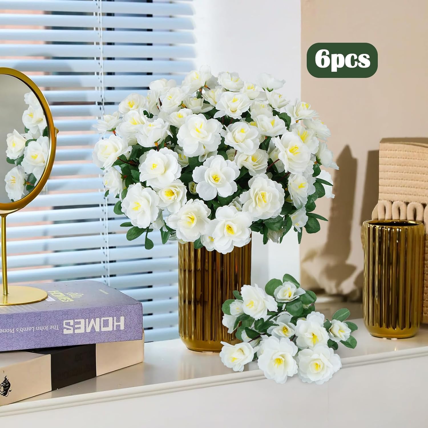 12 Pcs Spring Flowers Artificial White Flowers Outdoor 13.78" Uv Resistant Silk Spring Floral Arrangements Azalea Faux Flowers For Outdoor Planters Porch Patio Balcony Garden Vase Table Decor