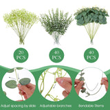 100Pcs 3 Kinds Mixed Artificial Eucalyptus Stems, Baby Breath Artificial Flowers With Faux Eucalyptus Bundle Leaves Greenery Branches For Wedding Diy Vase Bouquets Floral Arrangement Home Decor