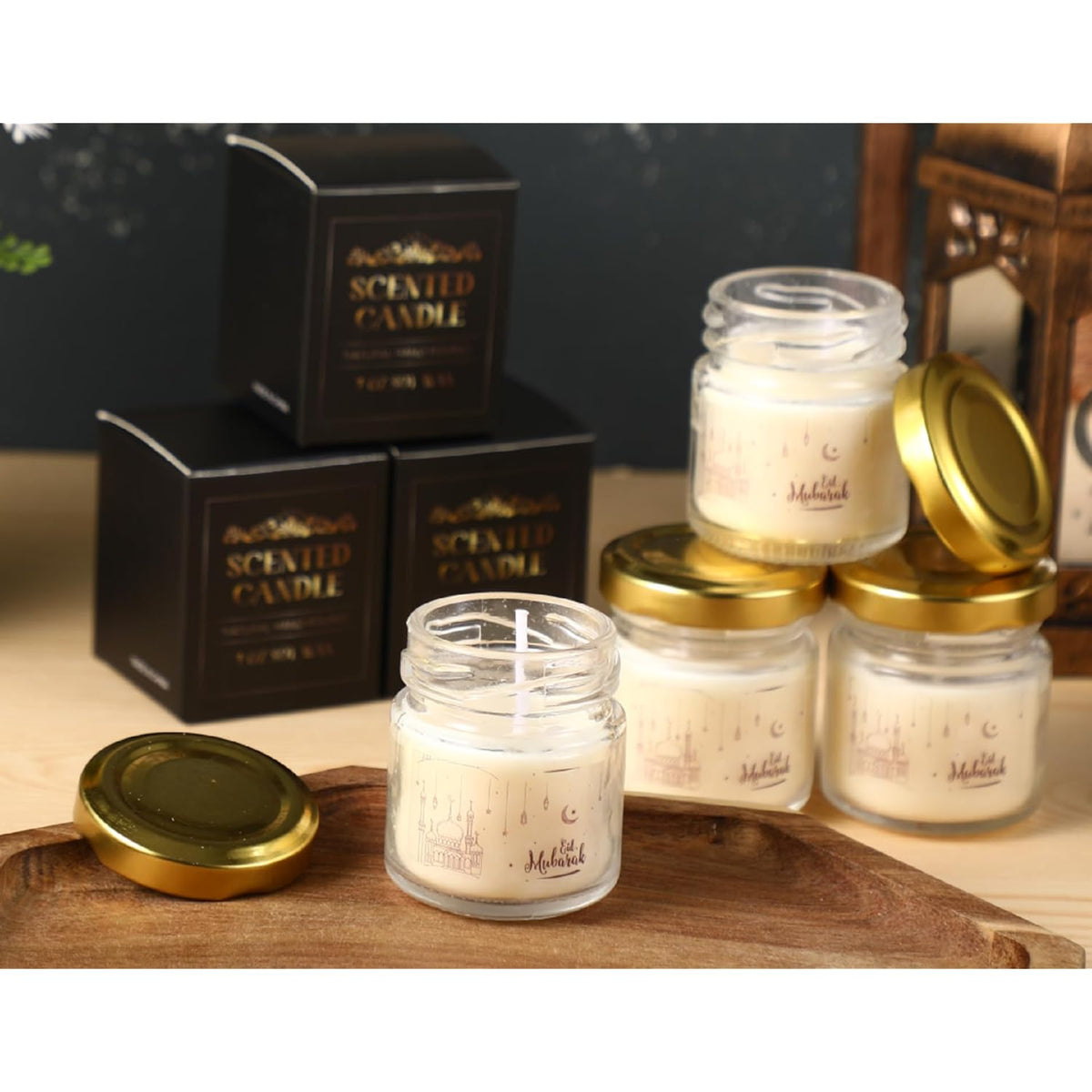 12 Pcs Ramadan Mubarak Scented Soy Candles Lavender Eid Lights Scented Glass Jar Muslim Candles Gift Bulk For Home Islamic Party Favor Happy Eid Festival Decor