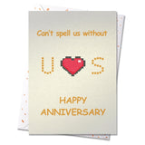 Happy Anniversary Card For Husband, Wife, Boyfriend, Girlfriend, Pixel Heart Wordplay