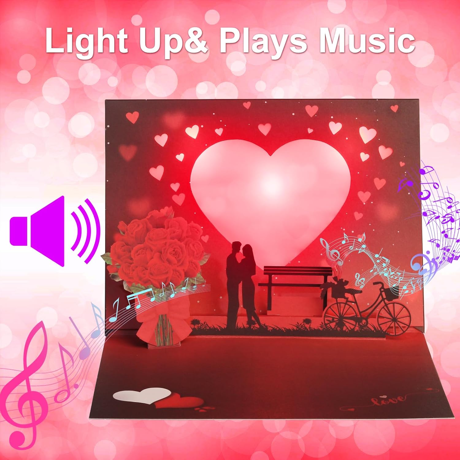 Valentines Day Cards, Anniversary Card With Light And Music For Her & Him, 3D Pop Up Valentine'S Day Card For Wife Husband Wedding Anniversary Present