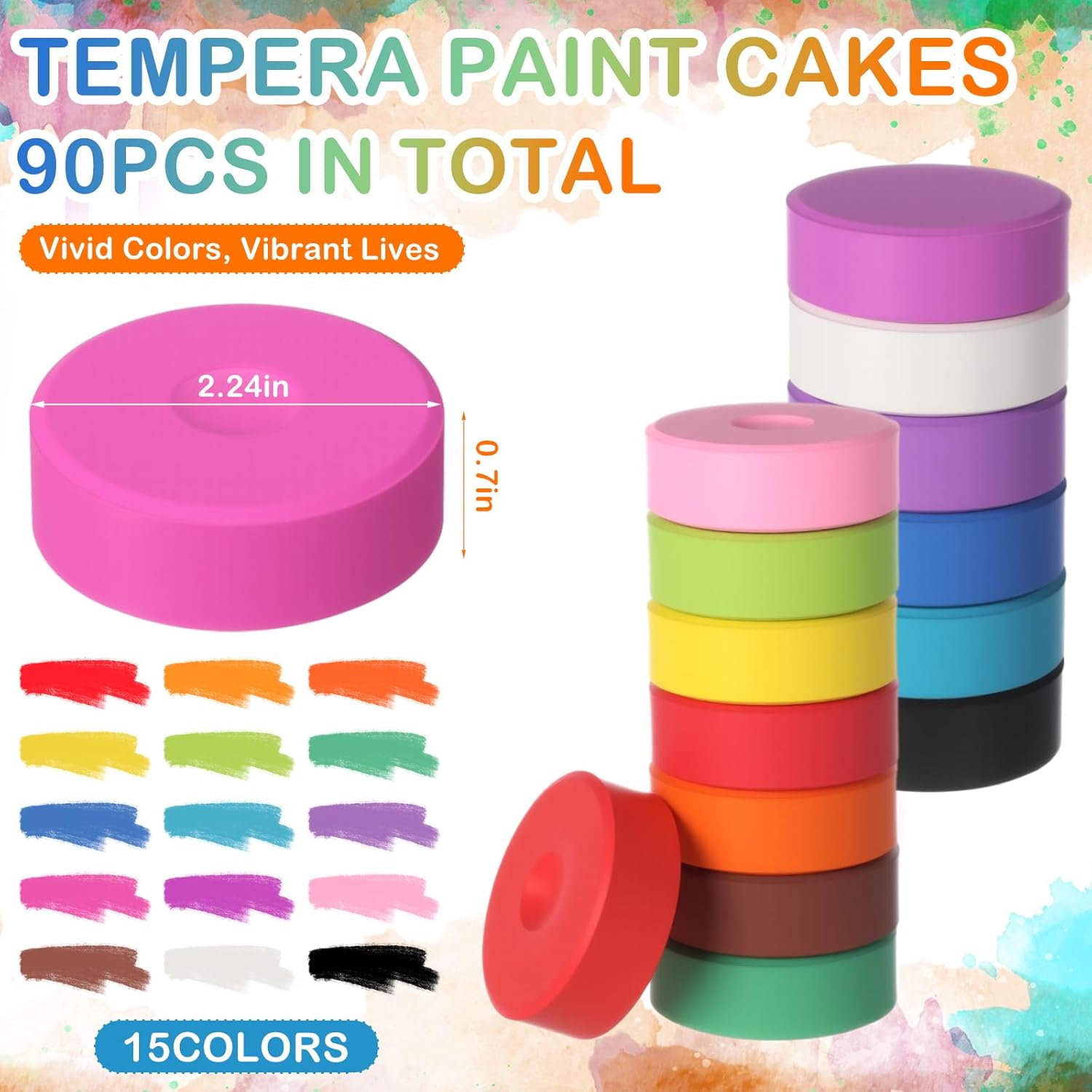 90 Pcs Tempera Paint Cakes 15 Colors Tempera Paint Washable Art Supplies For Painting Drawing Crafts Activities