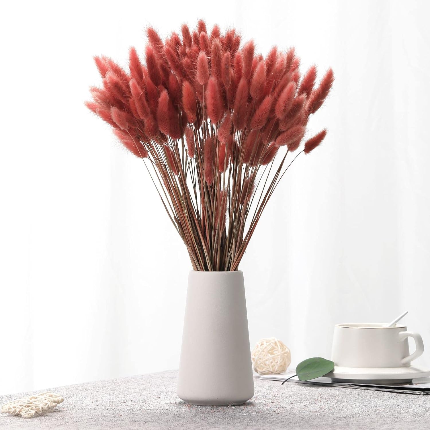 Natural Bunny Tails Dried Flowers - 120 Pcs Rabbit Tail Grass, Lagurus Ovatus For Boho Decor, Dried Pampas Grass Dry Flower Arrangements For Wedding Party Home Kitchen Office Decorations (Retro Pink)