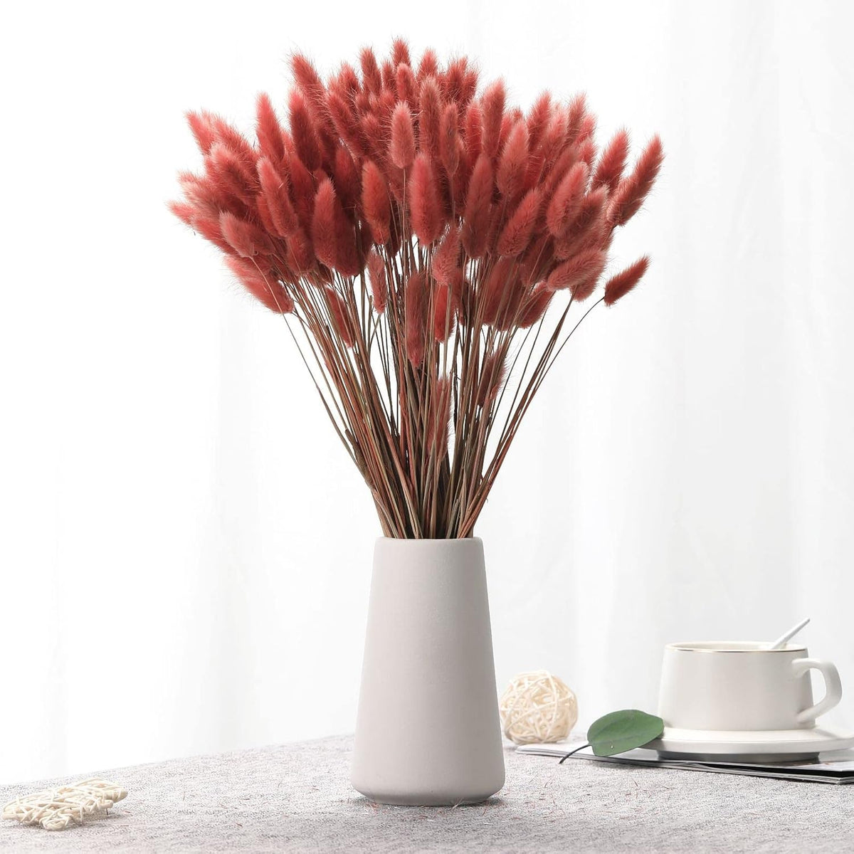 Natural Bunny Tails Dried Flowers - 120 Pcs Rabbit Tail Grass, Lagurus Ovatus For Boho Decor, Dried Pampas Grass Dry Flower Arrangements For Wedding Party Home Kitchen Office Decorations (Retro Pink)