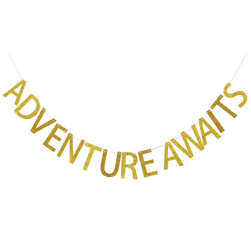 Adventure Awaits Gold Glitter Banner, Baby Shower Banner, Graduation S