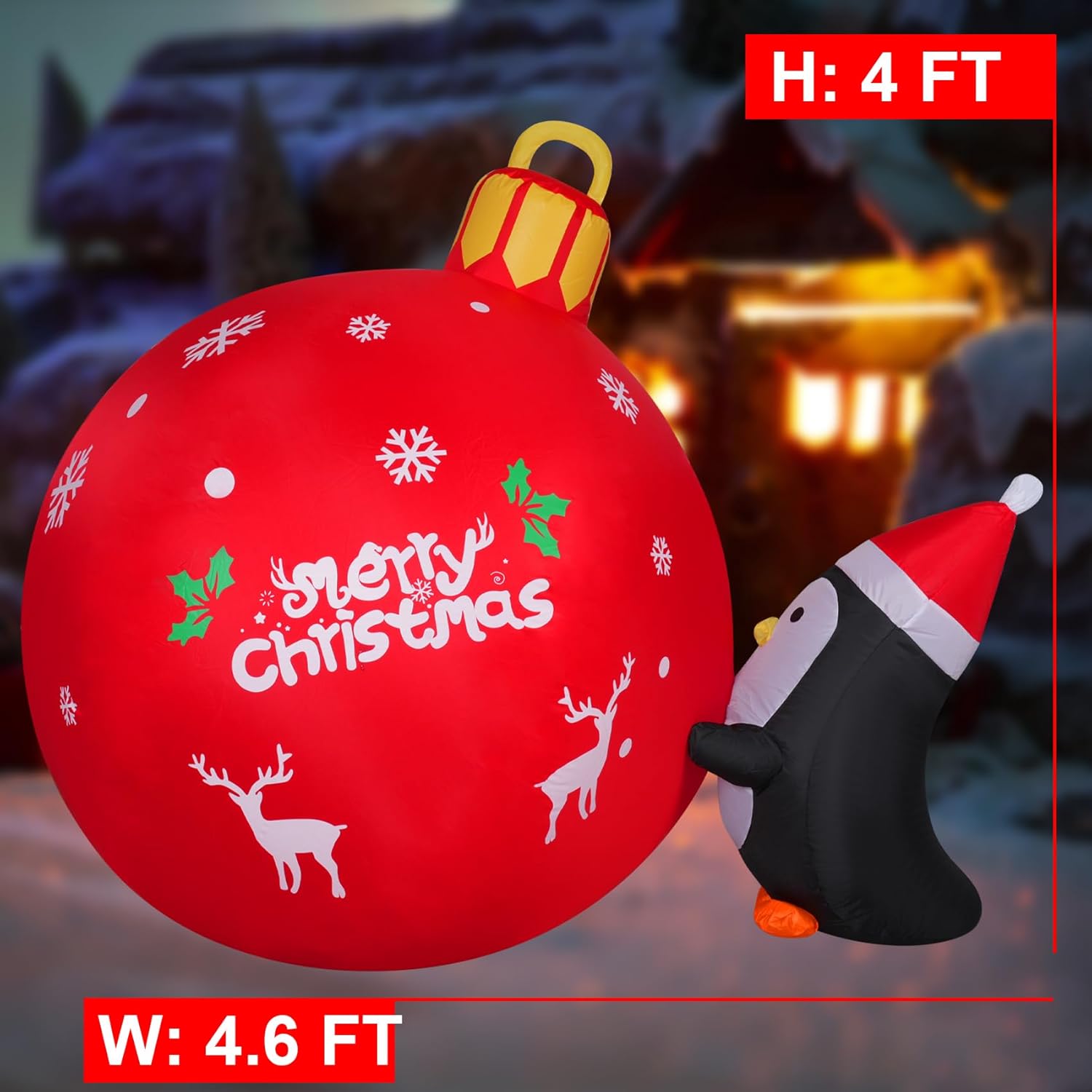 4Ft Christmas Inflatables Outdoor Decorations Inflatable Penguins Push Christmas Bell With Build-In Leds Blow Up Holiday