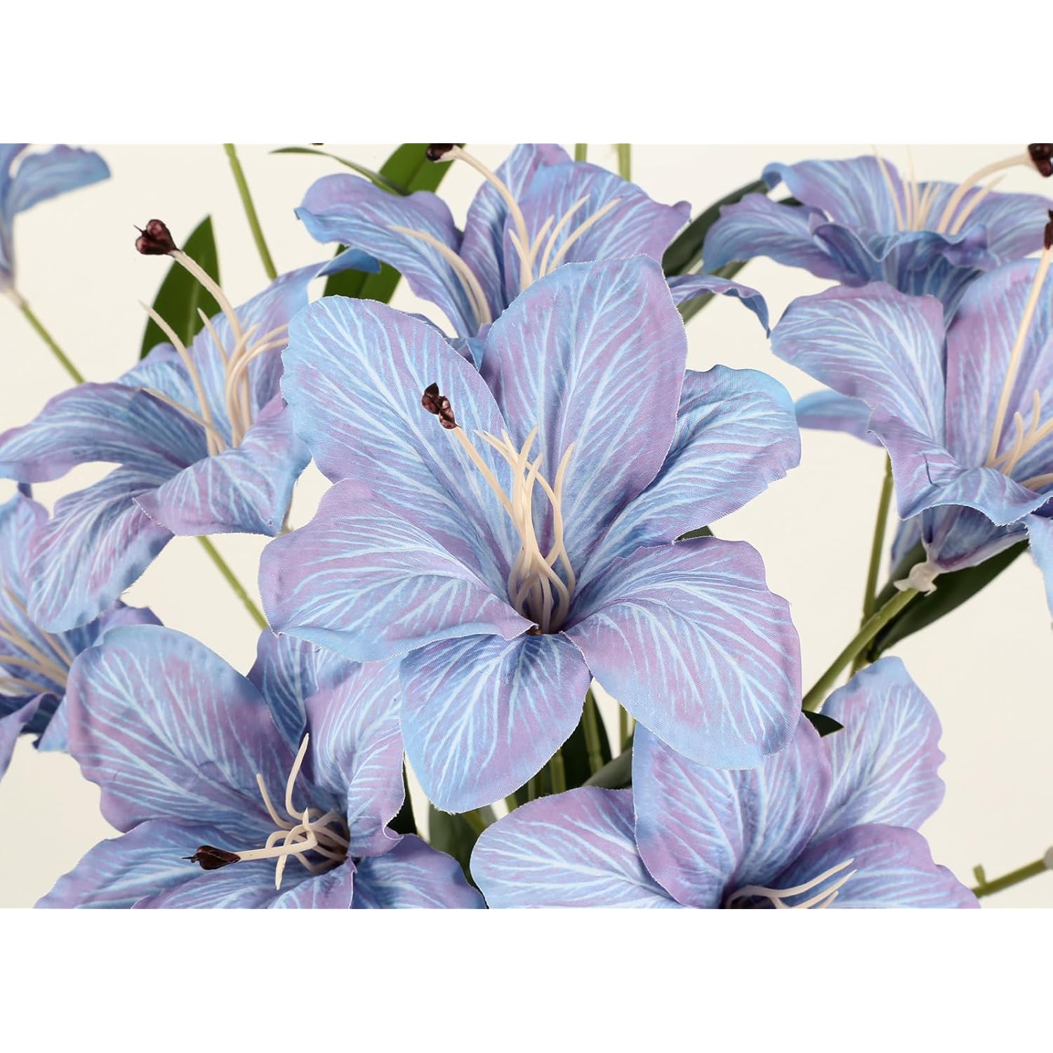 Blue Artificial Lilies Long Stem 5 Pcs 33.46” Realistic Lilies Flower Home Decor 3 Heads Blooming Lily For Room Home Bath Outdoor Garden Party Aisle Arrangement(Blue