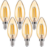 40W Equivalent LED Chandelier Light Bulbs Dimmable Amber E12 Candelabra 6 Pack