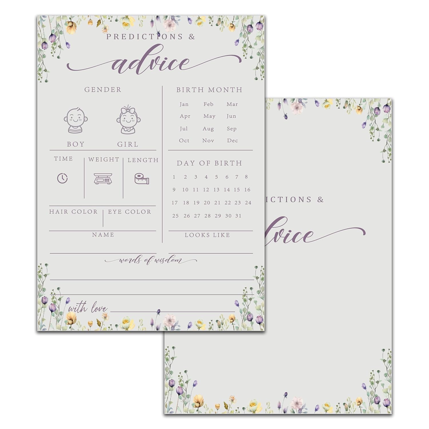 Baby Predictions And Advice Cards, 5" X 7" Minimalism Baby Shower Predictions Cards, Baby Shower Party Games & Activities Favors For Newparents - I03