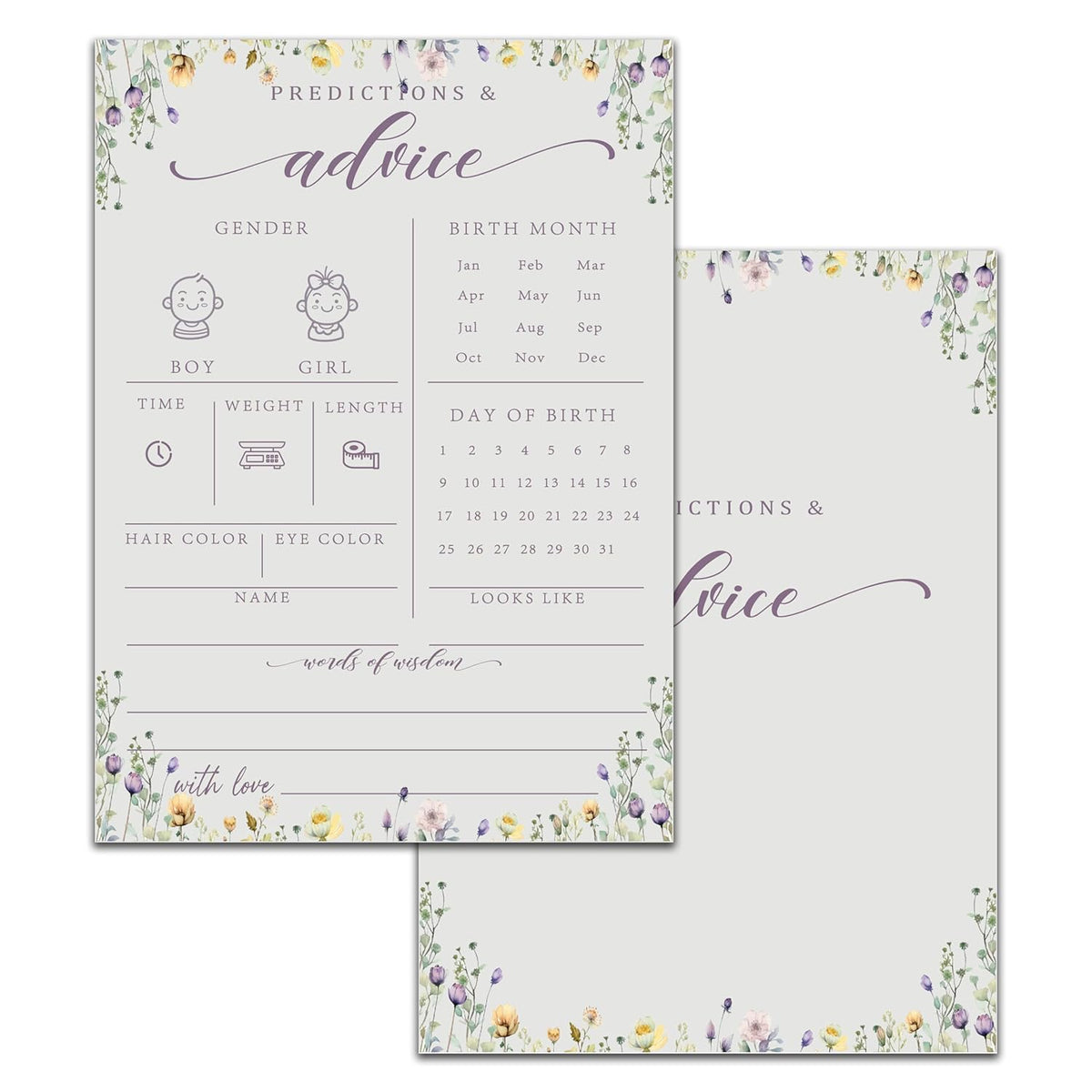 Baby Predictions And Advice Cards, 5" X 7" Minimalism Baby Shower Predictions Cards, Baby Shower Party Games & Activities Favors For Newparents - I03