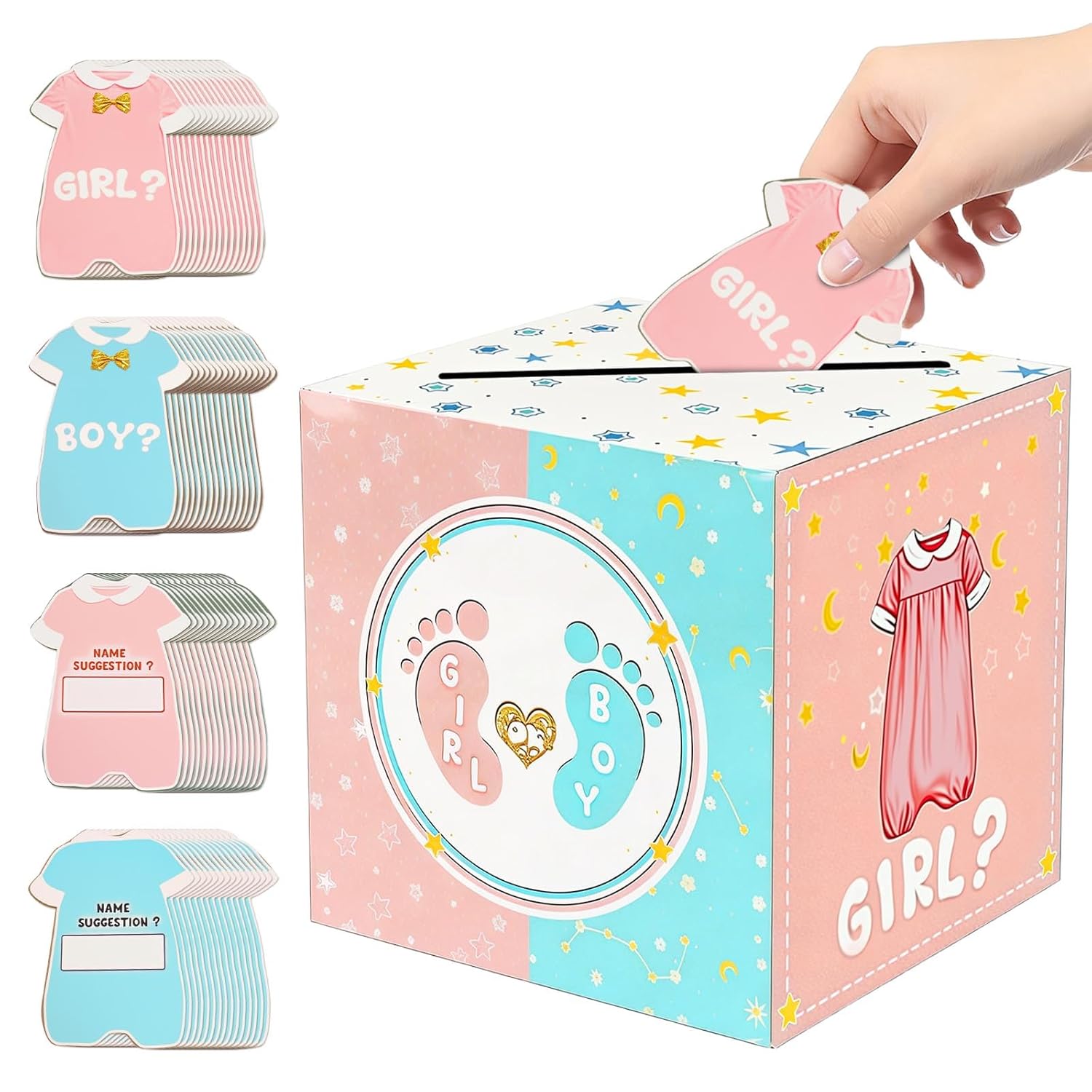 Glodecart Baby Gender Reveal Voting Box With 50 Pcs Ballot Cards Boy Or Girl Gender Reveal Games For Guests Baby Shower Party Decorations