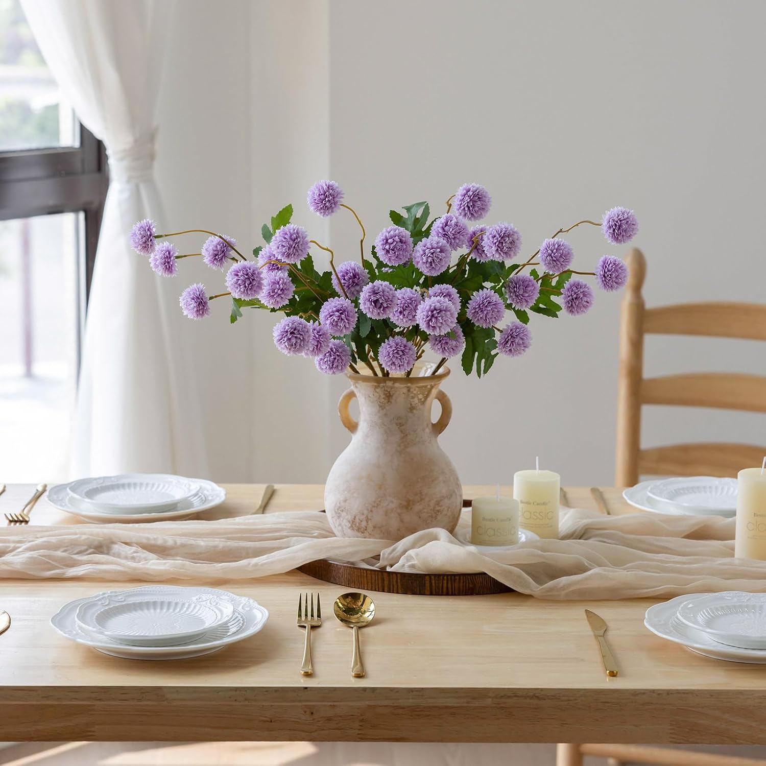 6Pcs Purple Fake Silk Pompon Mum Artificial Flowers Bulk Small Faux Chrysanthemums With Stems Realistic Floral Decorations For Wedding Diy Bouquet Centerpieces Shower Vase Home Decor (Purple)